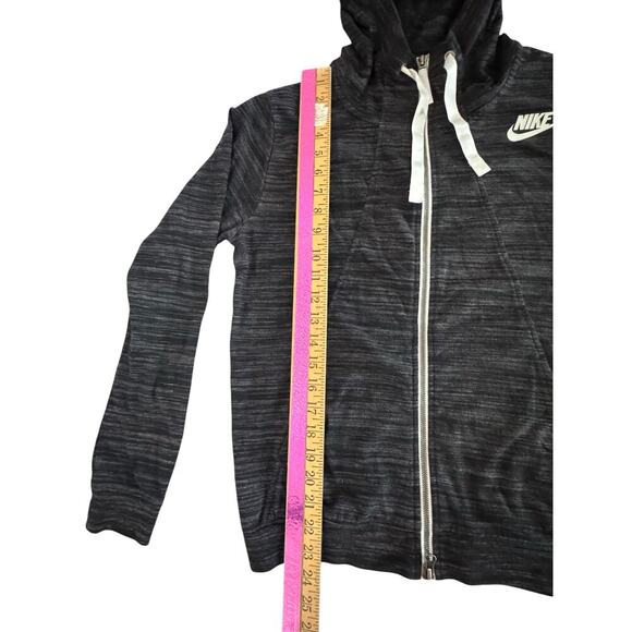 Nike Full Zip Hoodie Sweatshirt Black Heathered Size M Cotton Blend Drawstring - Picture 7 of 7